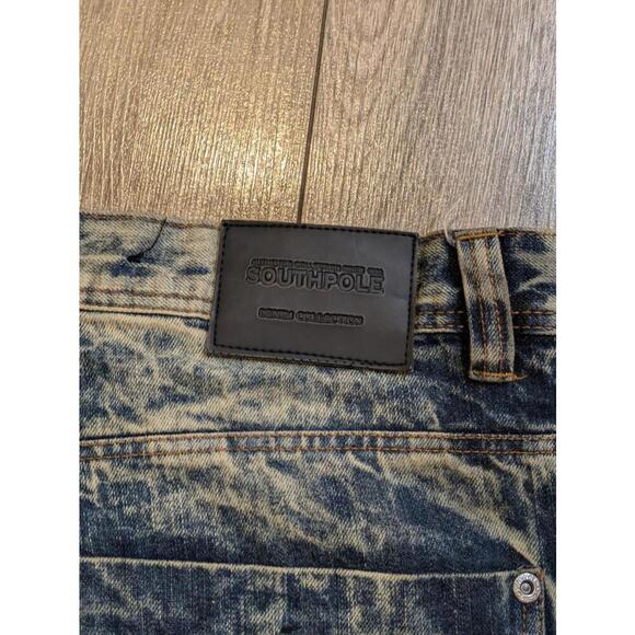 Y2K Vintage Southpole Ripped & Faded Marble Pattern Jeans 100% Cotton Size 40/34 - Picture 7 of 9